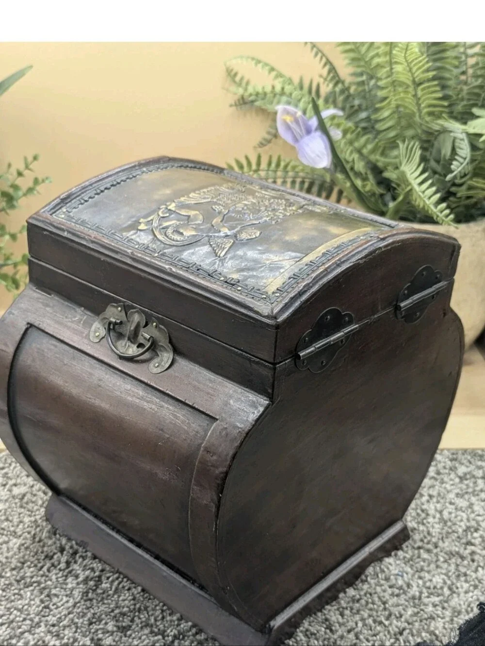 Wooden Cupid Cherbium Hand Crafted Metal Inlay Felt Lined Storage Keepsake Box